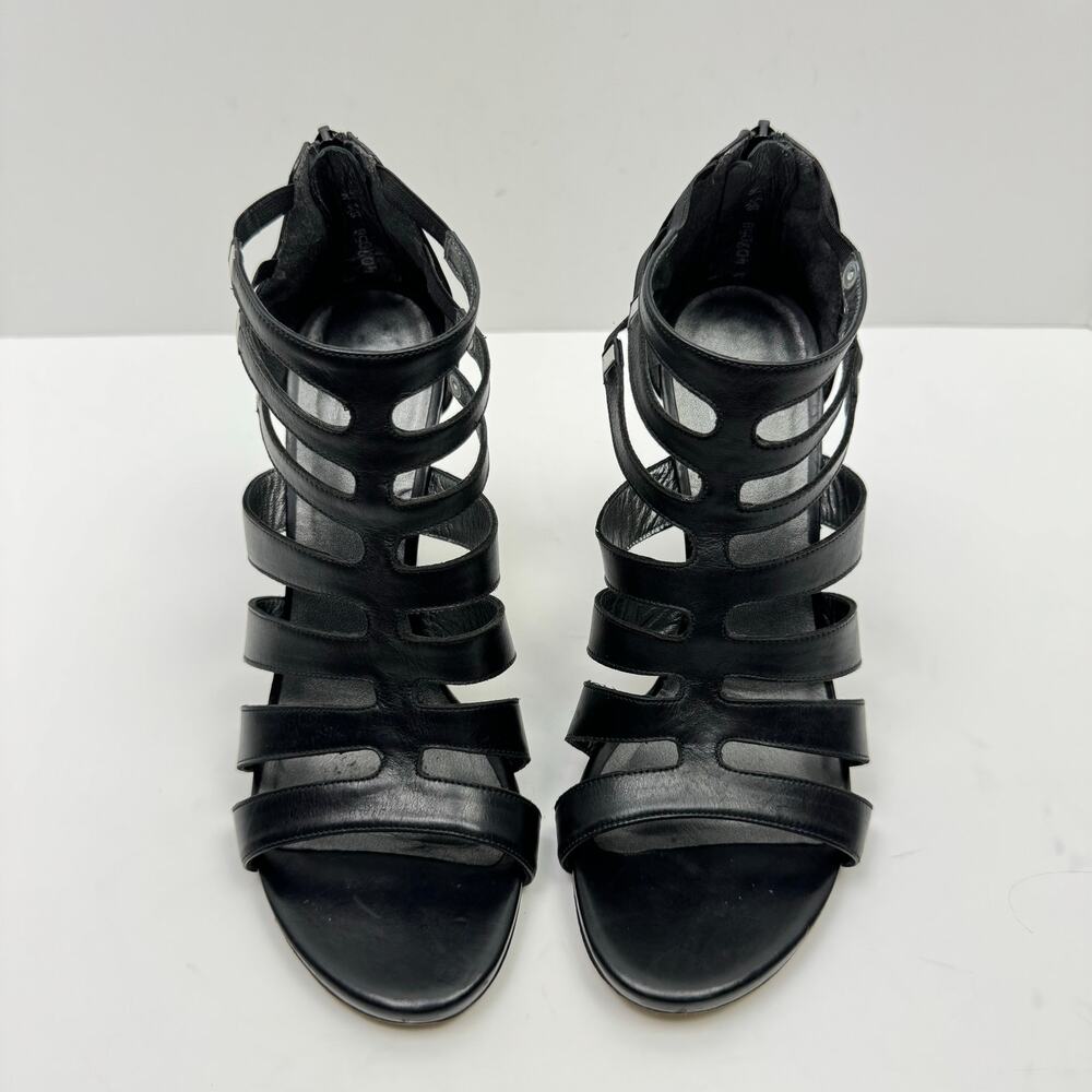 Stuart Weitzman Outing Black Leather Strappy Cage Studded Stiletto Heel Sandal - Picture 2 of 12